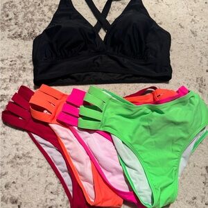 Colorful Bikini Set with Black Top